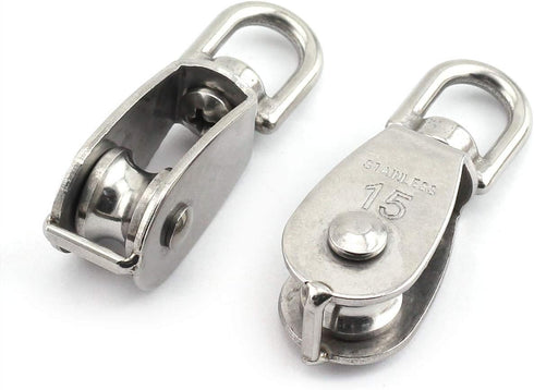 2-Pack M15 Single Pulley Block Stainless Steel Heavy Duty Hardware Swivel Rigging Lifting Wheel for 35kg
