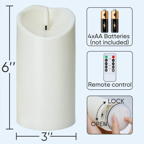 Homemory Outdoor Waterproof Flameless Candles - 6"x3" LED Candles with Remote and Timers, Set of 2 Ivory White