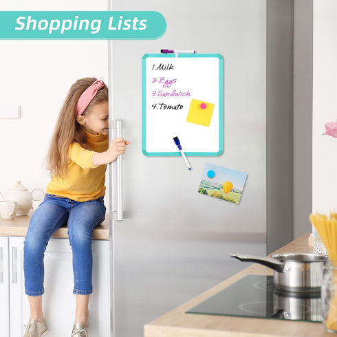 Small White Board Dry Erase, 14'' x 11'' Magnetic Dry Erase Board, Mini Whiteboard with Markers for Kids, Students, Fridge, Wall, Locker, Green by VUSIGN