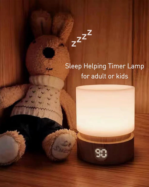 Light,Dimmable Smilodon Timer Night LED Bedside Lamp,Night Light Kids and Baby Nursery,Woodgrain,Sleep Aids