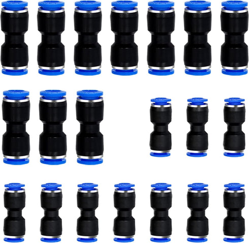 20pcs Air Tool Fittings, 6/8mm (1/4 5/16) Straight Push Connectors, Pneumatic Connectors Air Line Fittings