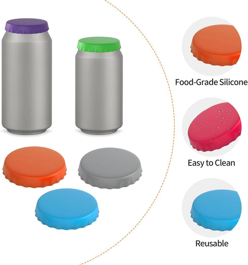 Creztail 6 Pack Soda Can Lids Reusable Silicone Can Covers, Pop Can Lids Fits Standard Cans, Soda Can Saver, Can