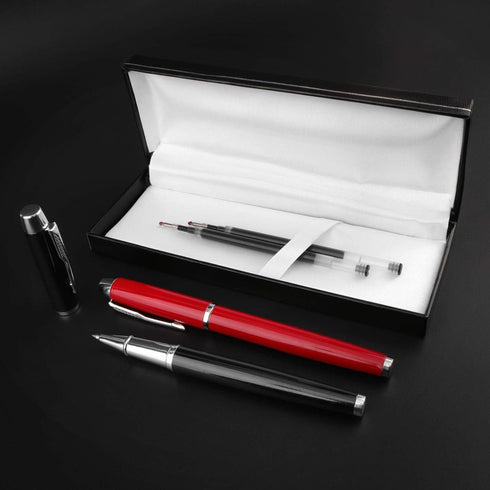Rollerball Pen 2 Pack, Ballpoint Pens for Men Women, Executive Business Office Use, Gift Box with 2 Extra Refills