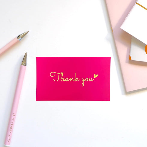 RXBC2011 100 3.5 2 Inch Little Thank You Cards Gold Heart Design Bulk Thank you Notes for All Occasions x hotpink