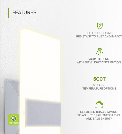 12 Inch 12W 2700K-5000K Dimmable ASD Indoor LED Wall Sconce - Brushed Nickel Wall Sconce Lights for Living Room