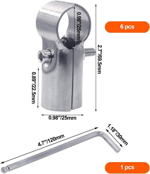 6 Sets of Panel T Clamps,Fine Pipe Connector Pipe Clamps,End Clamps,for "T" Clamps Into Pipe Fence Reinforcement (Applicable OD 1" or 25MM or 3/4",Silver)