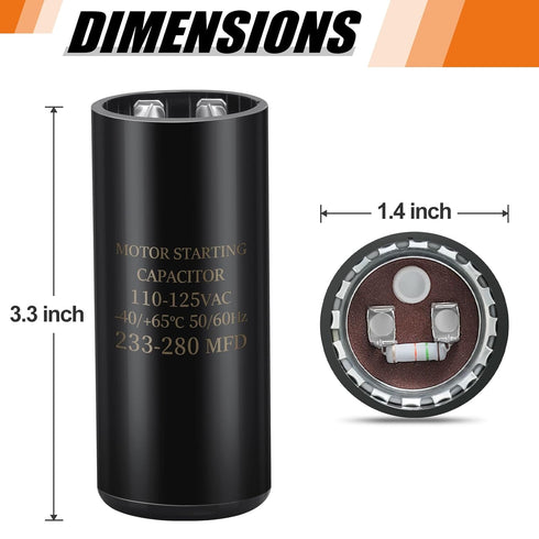 233-280 uf/MFD 110-125V VAC 50/60 Hz AC Electric Round Start Capacitor for Electric Motor Applications
