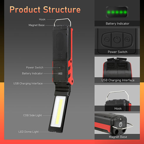 2 270 WINDFIRE Rechargeable Work Light Grill Light, Magnetic Flashlight, Gadgets for Men, Modes, Degree Roration