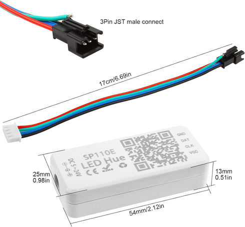 SP110E 5V/12V/24V WS2812B WS2813 SK9822 APA102 SK6812 LPD8806 DMX512 1903 RGBZONE Bluetooth LED Controller, Pixel LED