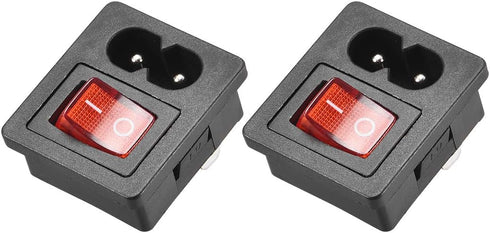uxcell C8-8 Panel Mount Plug Adapter, AC 250V 2.5A 2 Pins with 3P Red Light ON-OFF Switch, 2pcs