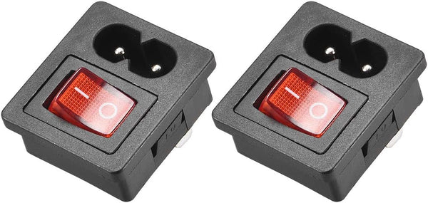 uxcell C8-8 Panel Mount Plug Adapter, AC 250V 2.5A 2 Pins with 3P Red Light ON-OFF Switch, 2pcs