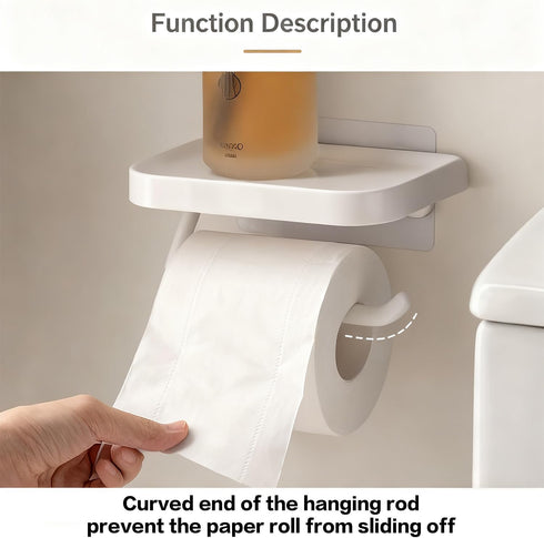 Self Adhesive Toilet Paper Holder with Shelf, No Drill Wall Mounted Bathroom Tissue Holder, Sticky TP Roll Holder