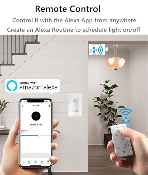Dimmer (2 2 Nexete Smart Wireless Light Switch, Switch & Receiver Kit No Wiring Wireless Remote Control,Remote & Voice