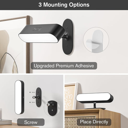 5 Hensam Wireless Battery Operated Wall Sconce for Bedroom, LED Rechargeable Wall Light for Paintings, Colors Stick on