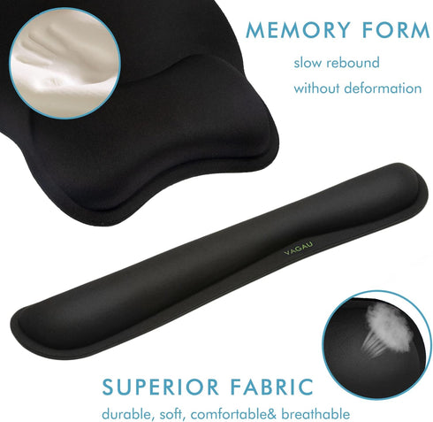 Set (2 Pack) VAGAU Premium Keyboard Wrist Rest and Mouse Pad Wrist Support, Ergonomic Memory Foam for Office, Laptop