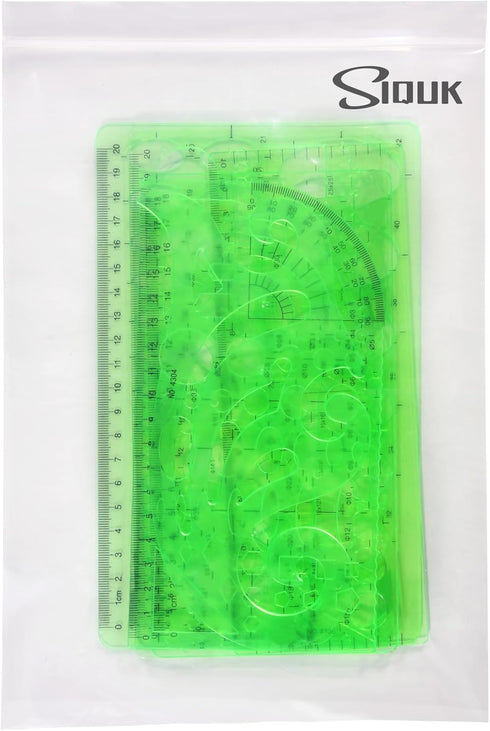 SIQUK 9 Pieces French Curve Drawings Templates, Clear Green Plastic Rulers for Engineering, Studying, and Designing