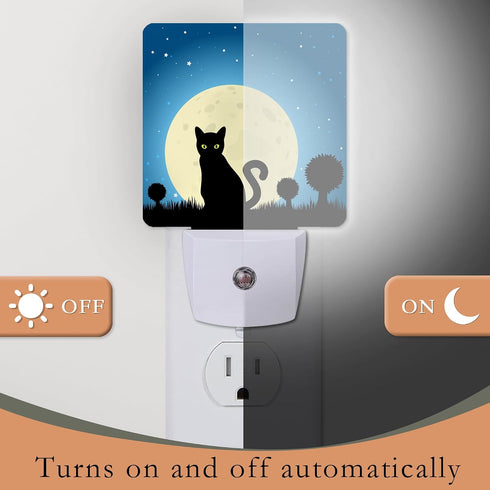 AOWULA 0.5W 0.5W Halloween Night Lights Plug into Wall,Black Cat Moon Night Light Dusk to Dawn Sensor LED Lamp