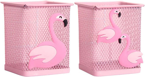 Trycooling 2 Pack Metal Cute Pen Pencil Holder, Office Home Desk Square Cup Caddy for Girls