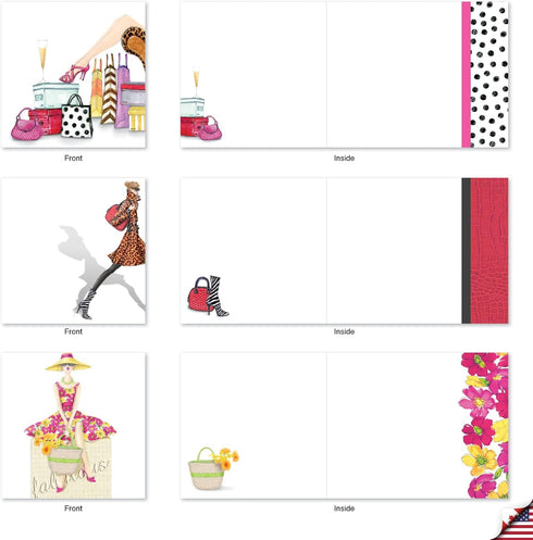The Best Card Company - 10 Blank Note Cards for Women (4 x 5.12 Inch) - Assorted Fashion Greeting Cards