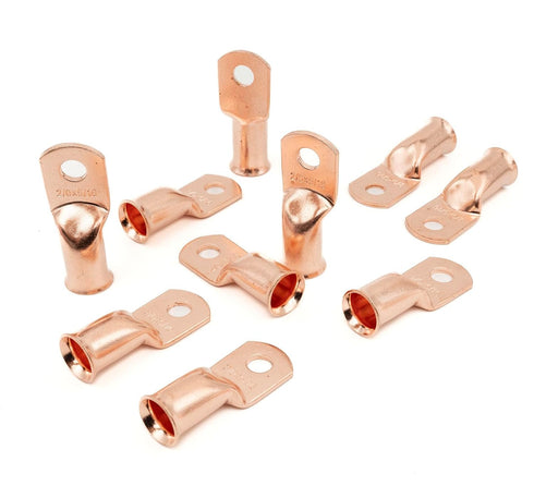 10PCS 2/0 AWG-5/16" Wire Lugs, Battery Cable Lugs, Copper Terminal Connectors, Marine Grade with Heat Shrink Tubing
