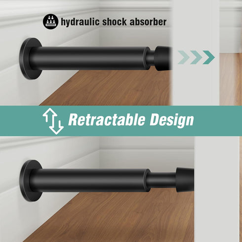 KOLAKO Black Door Stops, 4 Pack Hydraulic Shock Absorbent Door Stoppers for Wall, Matte Black