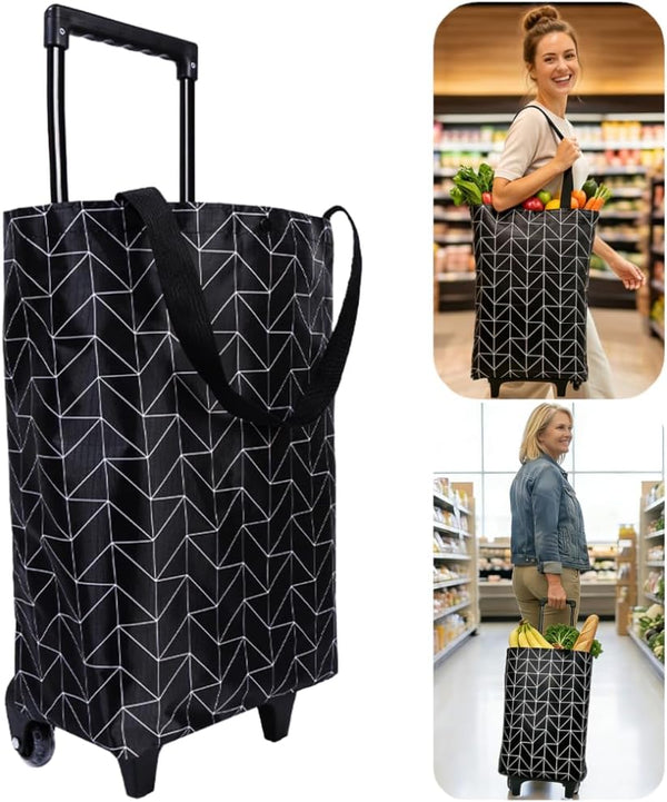 HOSDZOU Rolling Shopping Bag, Small Shopping Cart with Wheels,Collapsible Portable Waterproof Tote for