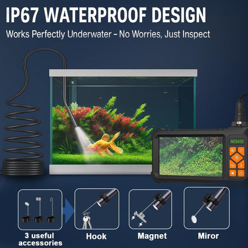 COOVIE 1920P 4.3" IP67 8 16.5ft Endoscope Camera with Light, HD Borescope Inspection Camera with IPS Screen, Waterproof