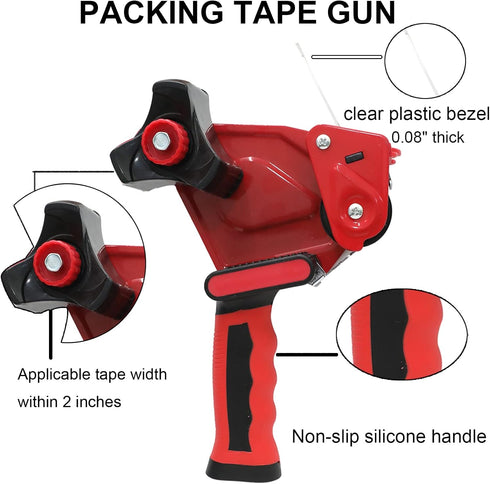 WELSTIK 2 Pack Red Non-Slip Silicone Handle Packing Tape Dispenser Gun 2 Inch -Heavy Duty Sealing Tape Cutter for Shipping, Carton and Box Sealing, Easy Operation by WELSTIK