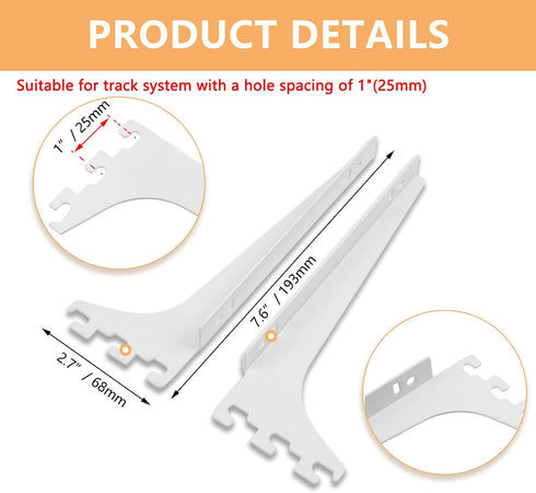 2Pcs 7.6" Single Track System Bracket Upright Bracket Shelf Bracket for Shelves Shelf Install, Bookshelf, Garden