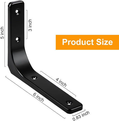 4 PCS Heavy Duty Iron Wall Shelf Bracket, 6 x 5 Inch Decorative Joint Angle Bracket, Matte Black