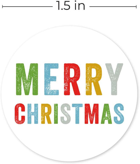 Merry Christmas Stickers, 500 Multicolor Christmas Labels, 1.5" Winter Holiday Envelope Seals Made in The USA