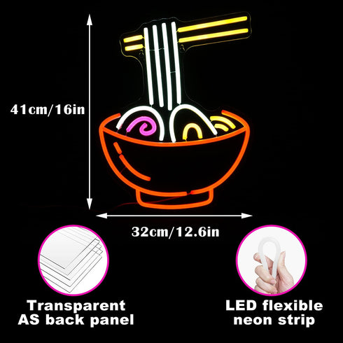Dimmable 16.1X12.6 Ramen Neon Sign Ramen Noodle Led Neon Lights for Wall Decor Vibrant Neon Signs Powered by USB