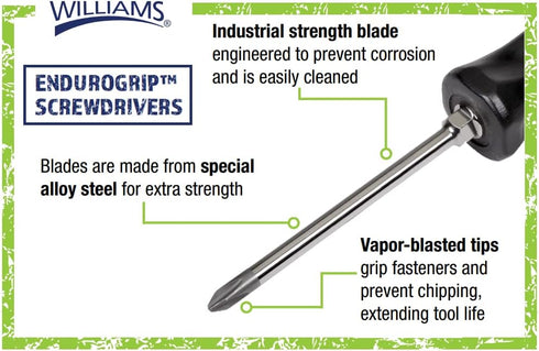 Williams Phillips Endurogrip 2-Point Screwdriver JHWSDP-4-6, 6-Inch Blade