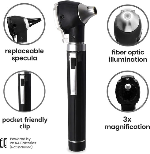 3X Bulb, Otoscope - Portable Ear Light and Exam Kit for Home and Professional Use - Magnifying Fiber Optic Scope