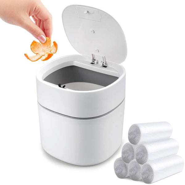 Mini Desk Trash Can with Lid, 0.5 Gallon Tiny Waste Basket with 180 Trash Bags for Desk Top