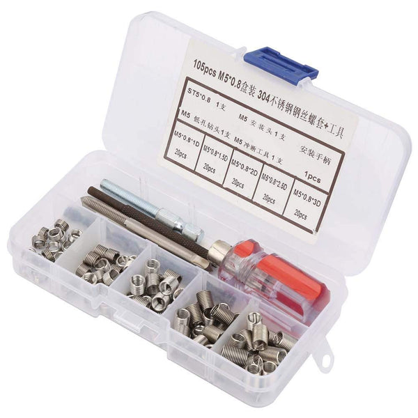 105pcs Threaded Inserts Repair Kit, Stainless Steel Type Wire Insert Installation Set (M5 x 0.8)