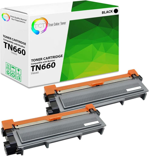 TCT Premium Compatible Toner Cartridge for Brother TN-660 TN660 Black High Yield - 2 Pack (2,600 Pages)