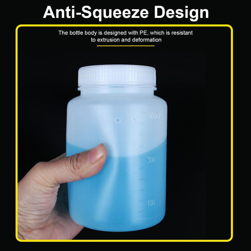 Heyiarbeit Plastic White Translucent Lab Chemical Reagent Bottle 500ml, Wide Mouth Liquid Storage Container, 5pcs