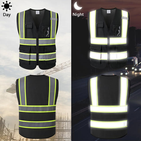 Reflective Safety Vest | High Visibility Mesh Vest with 5 Pockets & Zipper Front - Meets ANSI/ISEA Standards