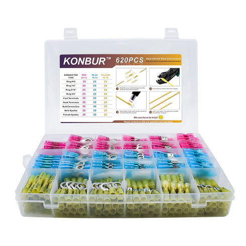 620Pcs Heat Shrink Wire Connectors - Insulated Electrical Terminals Kit, Waterproof Marine Automotive Assortment