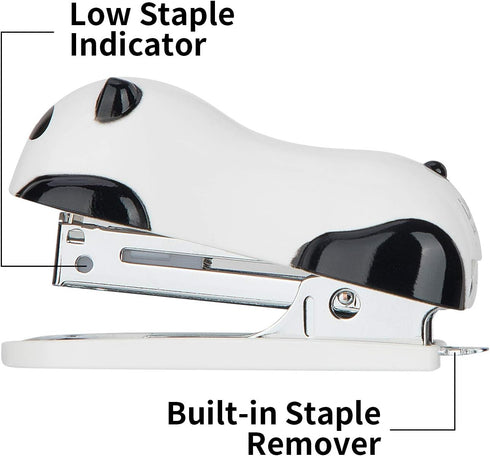 Deli Mini Cute Panda Desktop Stapler, 12 Sheet Capacity, Includes Staple Remover & 1000 No.10 Staples