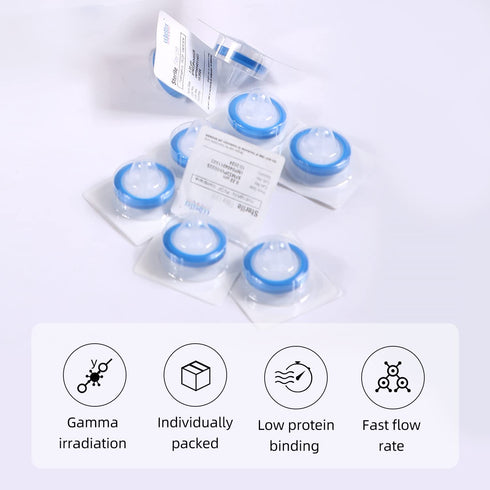 10PCS PVDF Syringe Filter 0.22µm Sterile Hydrophilic Filtration Lab Filters, 25mm Membrane Diameter