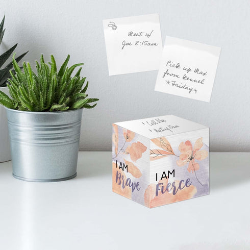 Floral Affirmation Sticky Note Cube - 600 Sheets, 2.75" Memo Block Printed on 4 Sides, Four Empowering Messages