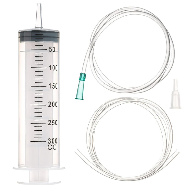 SHAOTONG 300ml Syringe for Feeding Pets, Liquid Refilling, Drawing Oil Fluid with 2Pcs 40 Inch Tube and Tip Adapter