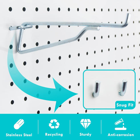 8PACK Pegboard Shelf Hooks, 6" Metal Utility Hook Set, 1/4 inch Organizer Accessories for Garage, Art Craft Room