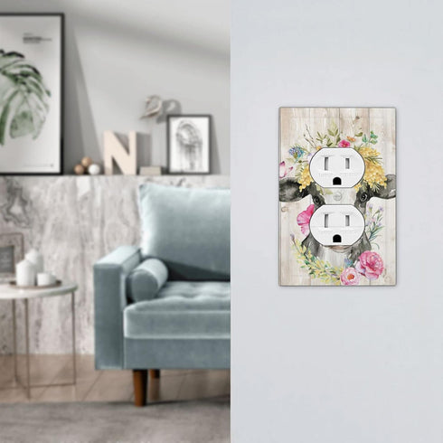 Funny Cow Rustic Farmhouse Animal Cattle Light Switch Cover, Decorative Duplex Outlet Covers for Kitchen Bathroom Home