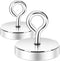 Neosmuk Magnetic Hooks, 100lb Heavy Duty Earth Magnets with Eyebolt for Hanging, Silver, 2 Pack