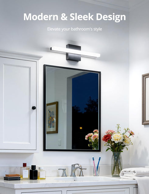 16 Inch 9W IP44 6000K Combuh LED Bathroom Light Fixtures Over Mirror, Black Vanity Light Bar for Bathroom, Modern Bath