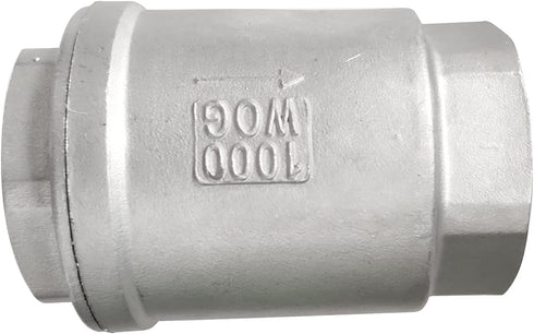 1/2" Female WOG1000 Vertical Check Valve, 304 Stainless Steel, NPT Spring Loaded in-line Low Cracking Pressure