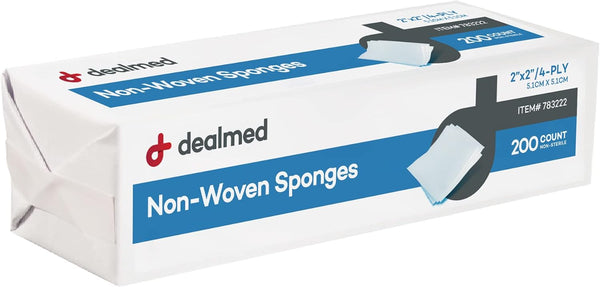 Dealmed 2" x 2" Non-Woven Gauze Sponges, 200 Count, 4-Ply All-Purpose for First Aid Kit
